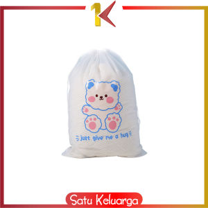 SK-C979 Travel Pouch Serut Transparan Motif Bear Tas Serut Tempat Penyimpanan Serbaguna