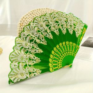 1pc Lace Embroidery Floral Folding Fan Stage Performance Decoration Folding Fan For Women