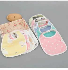 Animal Cotton Baby Bibs Feeding Daliva Cloth Bib with Ajustable Snap Closure