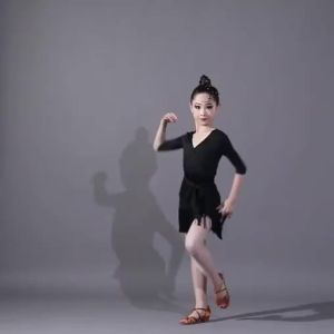 [XnMus.] Children Latin Dance Dress Tassel Dance Dress Fringed Tango Salsa Ballroom Kids Dresses for Girls Costume Competition