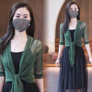 MARBLEX Polyester Womens Cardigan One Size Tulle Air-Conditioning Shirt High Quality Mesh Shawl Womens
