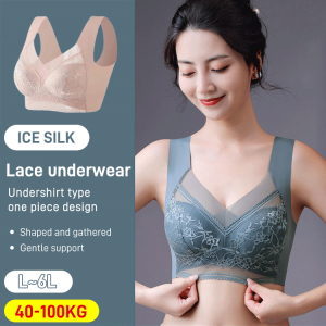 -WomenS Lace Ice Silk Bra Seamless Non Steel Ring Thin Section Push Up Underwear
