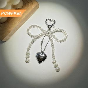 【PCWFKef】 Tinh Tế Đính Cườm Móc Chìa Khóa Handmade Ngọc Trai Bow Hình Mặt Dây Chuyền Keyring Tim Keychain Trang Trí Ngọc Trai Trang Trí Cho Túi Xách Điện Thoại