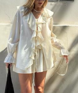 Quần Short Áo Xếp Nếp rộng ren-up phù hợp với phụ nữ