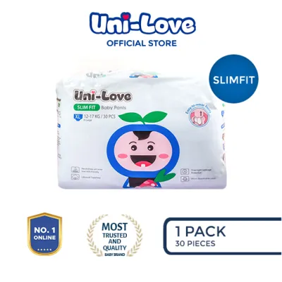UniLove Slim Fit Baby Pants 30s (X-Large) Pack of 1 - Hypoallergenic | Super Absorbent | Ultrasoft | Neutralizes PH Level | Double Leakguard | Pants type | Breathable