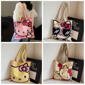OEUVR Kawaii Kitty Cat Handbag Casual Japanese Cartoon Shoulder Bag Fashion Shopping Bag Kitty Canvas Bag Girls