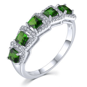 Lohaspie Jewelry Real 1.1 Carat Solid Sterling Silver 925 Ring Original Natural Garnet Chrome Diopside Ring Garnet Stone Original Ring Engagement Ring For Women Silver 925 Jewelry