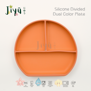JIYU [JB-001] Silicone Divided Dual Colour Plate / Piring Silikon Dua Warna dengan 3 lubang BPA FREE