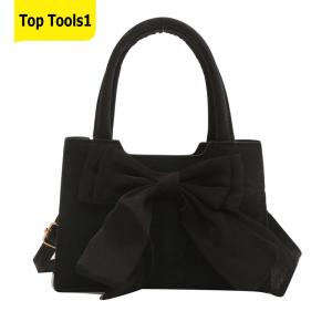 Women PU Bow Handbag Fashion Shoulder Bag Large Capacity Square Tote Bag Solid Color Elegant Tote Handbag for Outdoor Travel