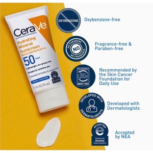 CeraVe Hydrating Mineral Sunscreen SPF 50 75ml Oxybenzone Free 3 Essential Ceramides Niacinamide For Sensitive Skin Lightweight non-greasy no white cast