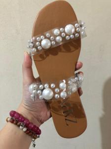 Sendal ZR teplek terbaru wedges elegan pearl flat Double Strap Wanita Import