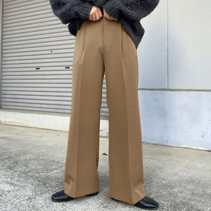 INCERUN Mens Vintage Style Long Pants Loose Palazzo Trousers Hippy Baggy  Dress Pants (Korean Style)