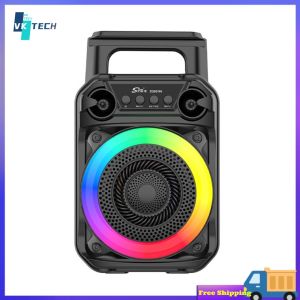 [ VKTECH ] Wireless Portable Bluetooth Karaoke Speaker with Colorful RGB Lights and Microphone for Parties