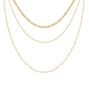 3 Chains Layers Set Gold Chain Necklace • Waterproof Non Tarnish Jewelry • 18K Gold Plated 316L Stainless Titanium Steel Necklaces for Women NL203