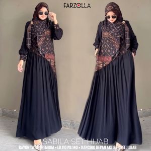 Sabila Set Hijab Rayon Twill Premium Kancing Depan Aktif LD 110 Cm Free Jilbab