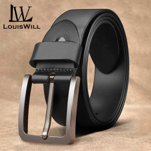LouisWill Men Belt Smooth Second-layer Cowhide belt Fashion Retro Belt Adjustable Belt Business Leisure Belt Simple Casual Needle Buckle Wear-resistance Simple Nice Waistband