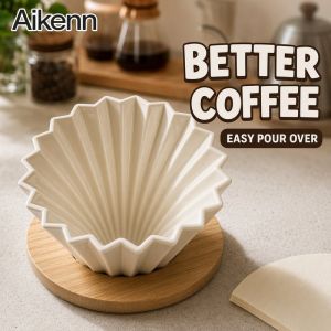 Coffee Dripper V60 Ceramic Filter Cone Origami Style Spiral Ridges Heat Resistant Reusable Paperless Pour Over Home Cafe