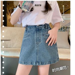 LS Show Girls Fake Two-piece Skirt Pants Summer Thin Style Middle-aged Young Childrens Denim Shorts Short Skirt Summer Pants