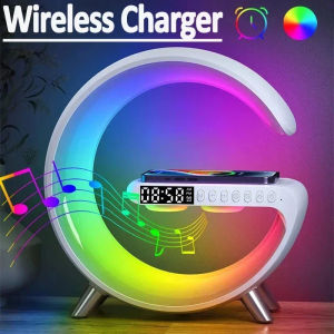G63 Wireless Bluetooth Speaker with Colorful LED Atmosphere Lights&Alarm Clock Wireless Charger Multifunctional Speaker