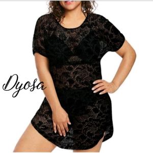 Lace cover up dress round lettuce neck line summer cover up Large-3xl (Lace)