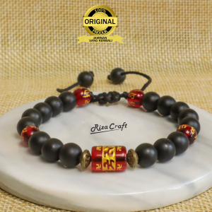 MOWO BRACELET Gelang Aesthetic Pria Wanita Keren Tali Keren Batu Akik Kristal Hitam sekat Mantra Tibet Merah Afimasi Hoki Keberuntungan Aura Positif