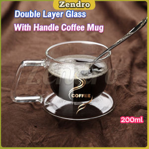ZEO 200ml Double Layer Glass With Handle Heat-Resistant Coffee Glass Mug Double Layer Tea Cup