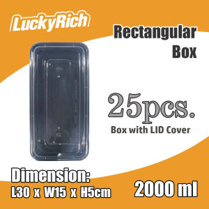 LuckyRich ~ Rectangular Box 25/50pcs 2000ml with lid cover for Food Container Storage