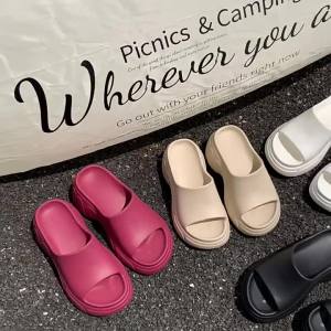 [Free Shipping] Thick-Soled Slippers For Women Summer EVA Flip-Flops Outdoor Wear Non-Slip Odor-Resistant Beach Sandals Height-Increasing Suitable For Petite Women