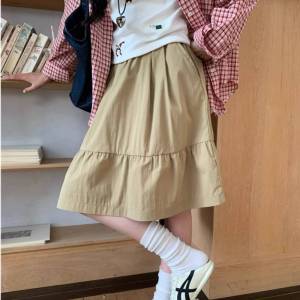 A-line Umbrella Skirt For Women Pleated Cake Skirt Elastic High Waist Pleated Skirt
