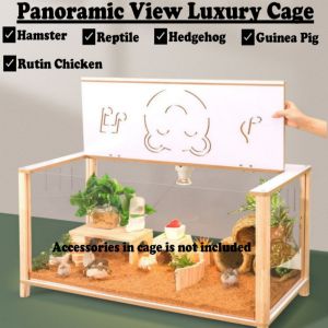 Panoramic Small Pet Acrylic Cage Hamster Cage  Reptile Guinea Pig Rutin Chicken Hedgehog Big Space 全景亚克力木质小宠笼