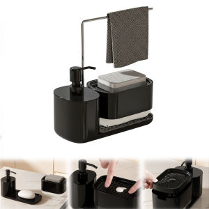 Premium Stainless Steel Soap Dispenser with Tray and Sponge Holder for Kitchen and Bath