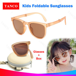 TANCO 1010Y Kids Foldable Sunglasses with High Quality Leather Case for Boys Girls 2-10 Years Old UV Protective Lens