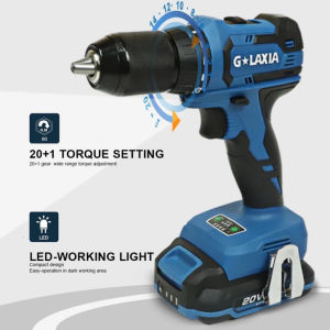 GALAXIA สว่านไร้สาย ขนาด 13 มม. มอเตอร์ Brushless แรงบิด 40 NM มาพร้อมแบตเตอรี่ลิเธียม 20V 2.0Ah และแท่นชาร์จไว GLX95621