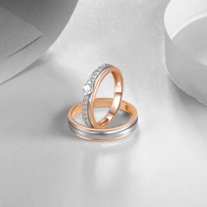 Rio Diamonds Orville Diamond Wedding Ring / Wedding Band 18K White and Rose Gold (Pair)