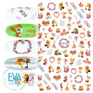 Sticker Dán Móng Tay 3D Dạng Decal Dán Móng Chống Nước Hoạ Tiết Hoạt Hình Cáo Đỏ Dễ Thương Cute Red Fox F533