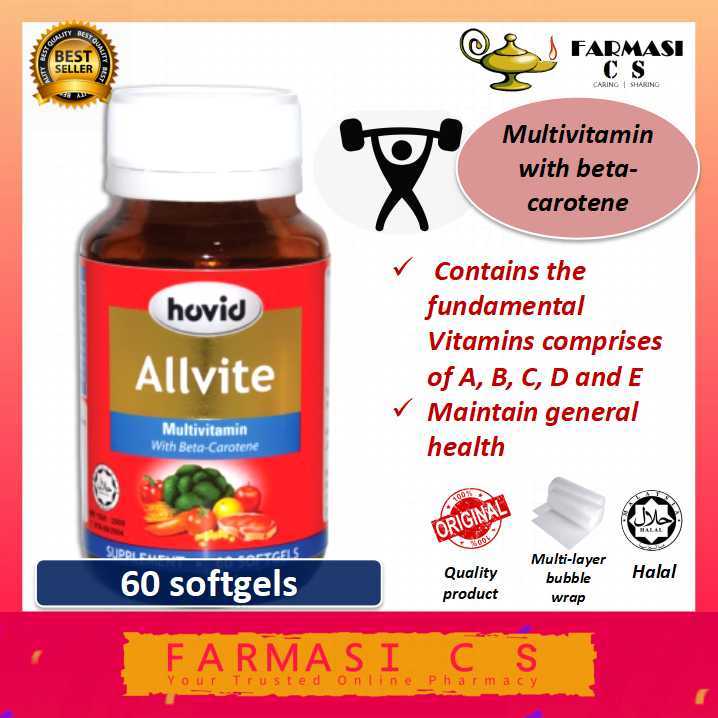 Hovid Allvite Multivitamin With Beta-carotene 60 Softgels EXP:11/2026 ...