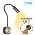 Đèn đọc sách gắn tường đầu giường LED 3W - 220V, Loại ánh sáng chiếu rọi, Thân đèn Kim loại chỉnh góc sáng 360 độ - DW002. 