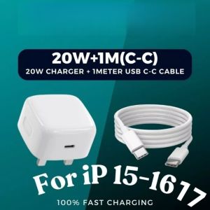 (HD1)PD 20W USB C Fast Charger Adapter with C-L/ C-C Charging Cable Compatible for All IP 7-14 15 16 17 Penyesuai Pengecas Pantas USB C PD 20W Dengan Kabel Pengecasan C-L/ C-C Serasi Untuk Semua IP 7-14 15 16 17