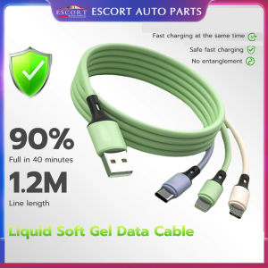 3 in 1 Liquid Silicone Charging Cable 1.2M Triple Fast Charging Cable for Apple iPhone Type-C Micro-USB