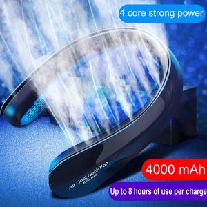 [pantorastar] Wearable USB Charging Hanging Neck Fan Outdoor Air Conditioner 4 Turbine Motor 3-Gear Speed 4000mAh Bladeless Fan For Sports Mountain Climbing Walking Cycling Camping Traveling
