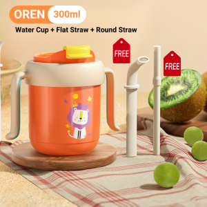 [FREE STRAW & Lids] 300ML 12oz Kids Drink Milk Cups with stainless steel Thermos Vacuum Baby Sippy Water/Milk Botol