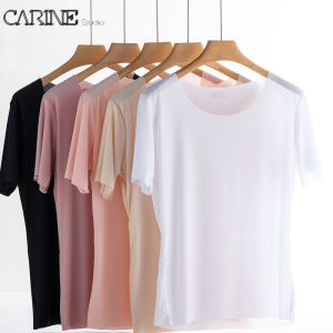 CARINE Ice Silk Short Sleeve Blouse For Womens Summer Loose Womens T-shirt