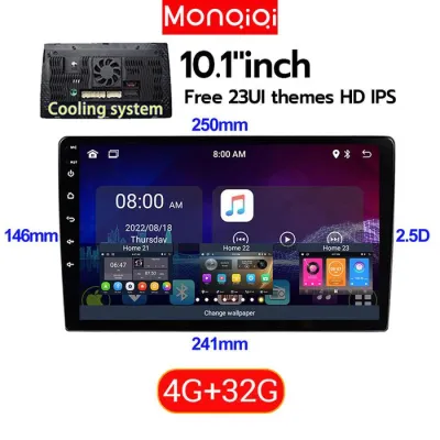 Monqiqi with kipas pendingin 7/9/10 Inch Android 12 Navigasi Head Unit 4GB+32GB ROM Bluetooth WiFi dengan Layar IPS 2.5D Android 9 inch Mobil Stereo Radio Car Multimedia MP5 GPS WIFI Youtube EQ Carplay Mirrolink Kabel