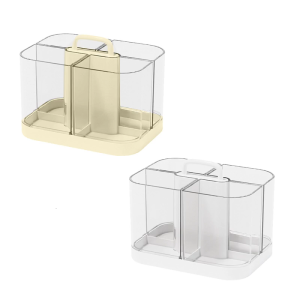 Desktop Pen Cup 4 Compartments Pencil Storage Box with Handle Desk Art Supply Organiser Makeup Brush Storage Stand