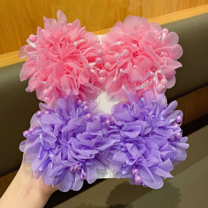 LIUJIR 4pcs/set Beads Floral Hair Rope High Elastic Colorful Ponytail Holder Cute Not Hurt Hair Kids Head Rope Kids
