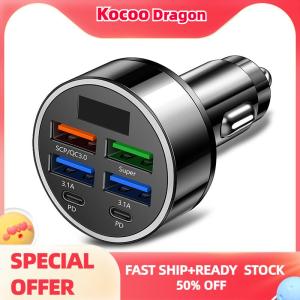 Kocoo 100W 6-Ports USB Type-C Car Charger With Voltage Display PD Fast Charging
