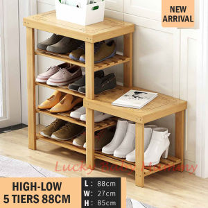 Carved Bamboo Shoe Rack Bench / Storage Rack / Seat Wearing Taking off Shoes Strong Organizer