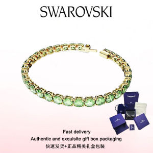 ♈Swarovski♈ Stylish Womens Jewelry The New Gold plated round cut green crystal jewel tennis bracelet Valentines Day gifts birthday gifts Free genuine gift box