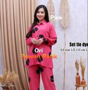 Baju Setelan Tye Dye Wanita motif kopi pecah Setelan Tie Dye Satu Set Lengan panjang Bahan Rayon Premium Adem