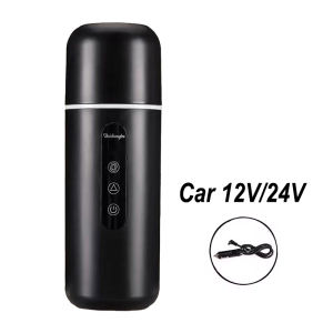 ถ้วยอุ่นให้ร้อน Teko Listrik รถแบบพกพาพร้อมที่กวน12V24V อุ่นเหล็กสแตนเลสน้ำแบบสากลพร้อมจอแสดงผล LCD